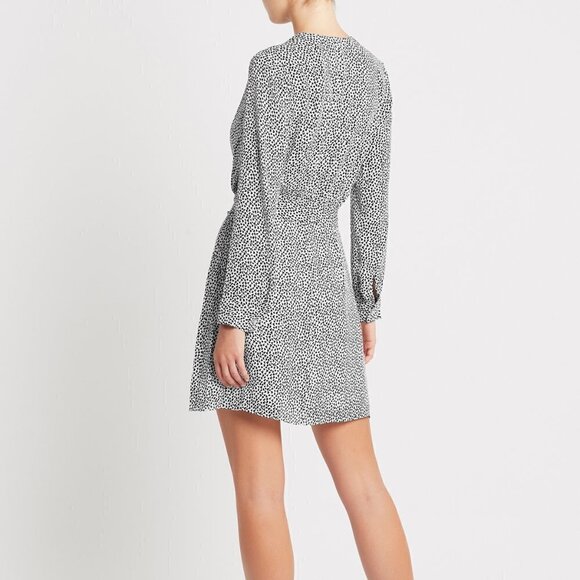 New L'Agence Diego Heart Print Wrap Silk Ivory/Black Dress NWT Size 8 - Picture 4 of 15